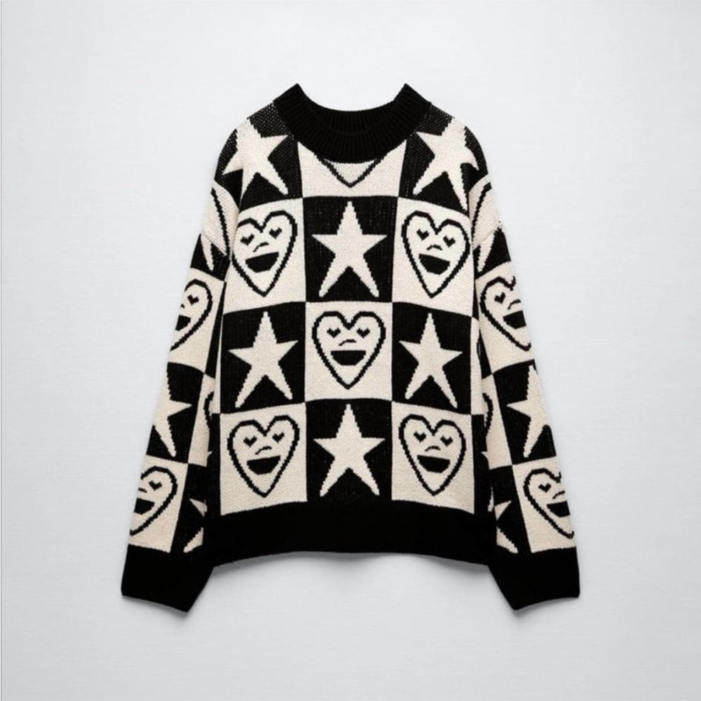 Zara Black and White Patterned Sweater